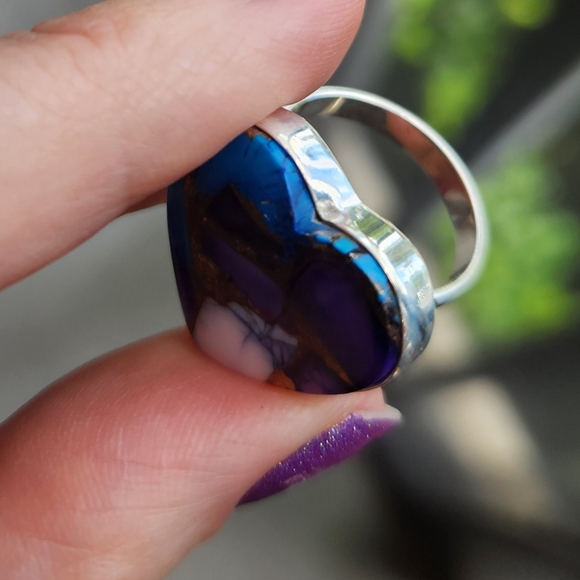 Handmade Sterling Silver 925 Purple Mojave Heart Statement Ring Size 7 - Picture 5 of 9